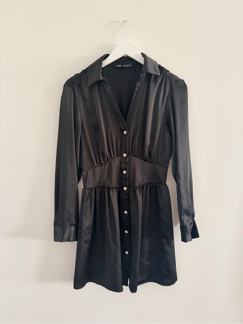Zara Black Satin Button-Front Women's Dress